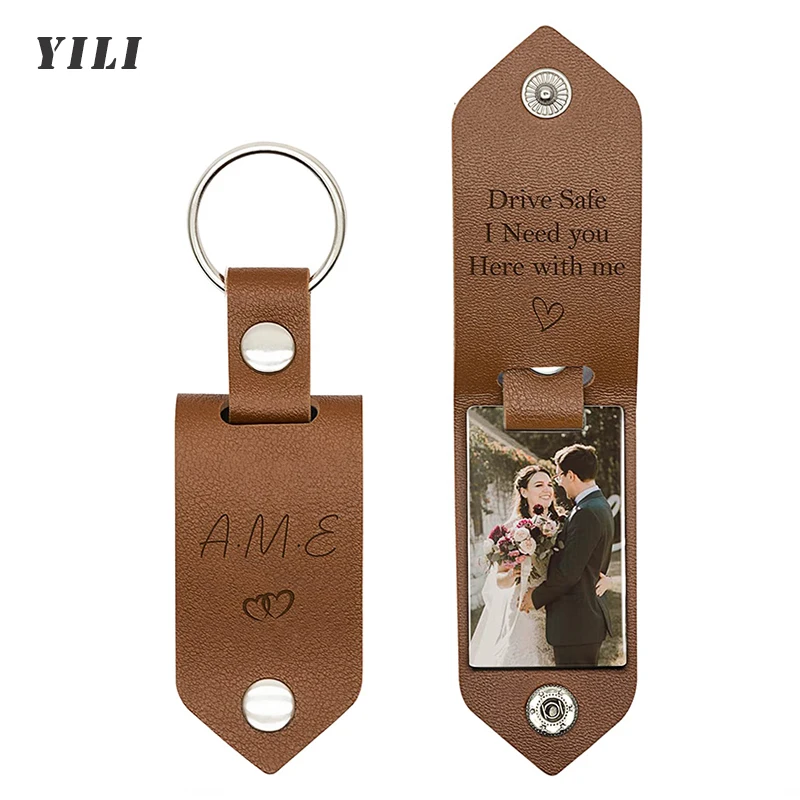 

Personalized Photo/Text Leather Keychain for Men Womens Custom Picture Key Chains Memorial Gifts for Family Lover