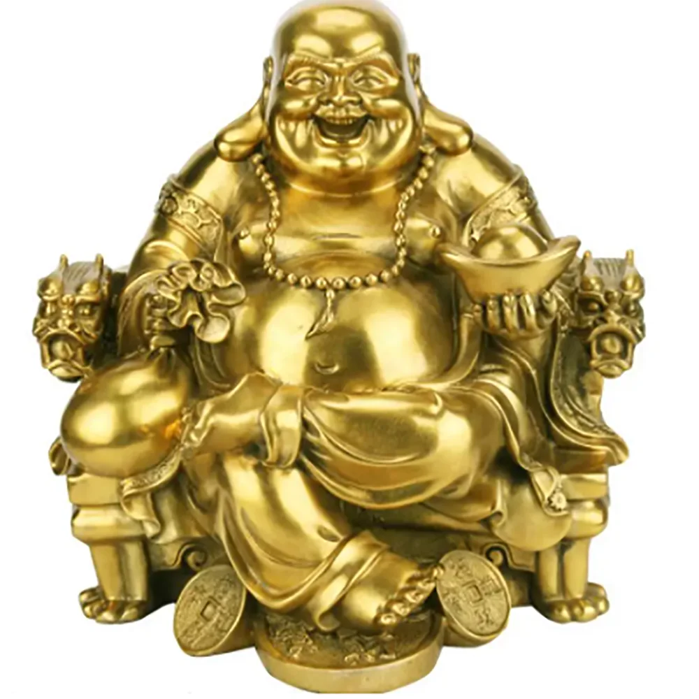 

Copper Statue Step by step lotus brass Maitreya Laughing Buddha ornaments pure copper music Buddha opening gift Buddha statue Bu