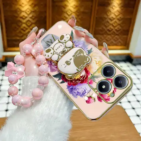 3pcs(Watercolor Peony phone Case+Lanyard+Cat Stand) For Realme C63/C75 4G/C55/C61/C65 5G/C53/C67 4G/C51 Phone Case
