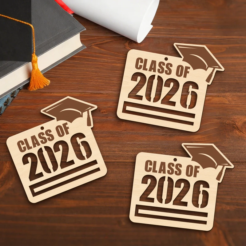 YOMDOD 4Pcs 2026 Graduation Pendant Christmas Pendant Wooden Class of 2026 Graduation Decorations Senior College Graduation Gift
