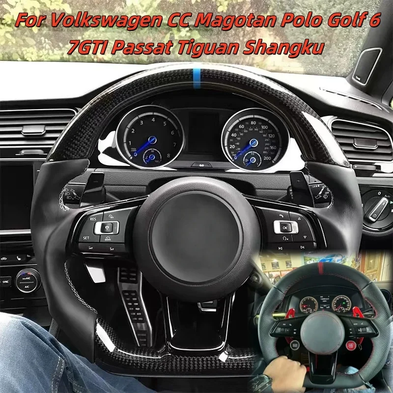

Car Steering Wheel Carbon Fiber Custom Made Leather For Volkswagen CC Magotan Polo Golf 67GTI Passat Tiguan Shangku Accessories