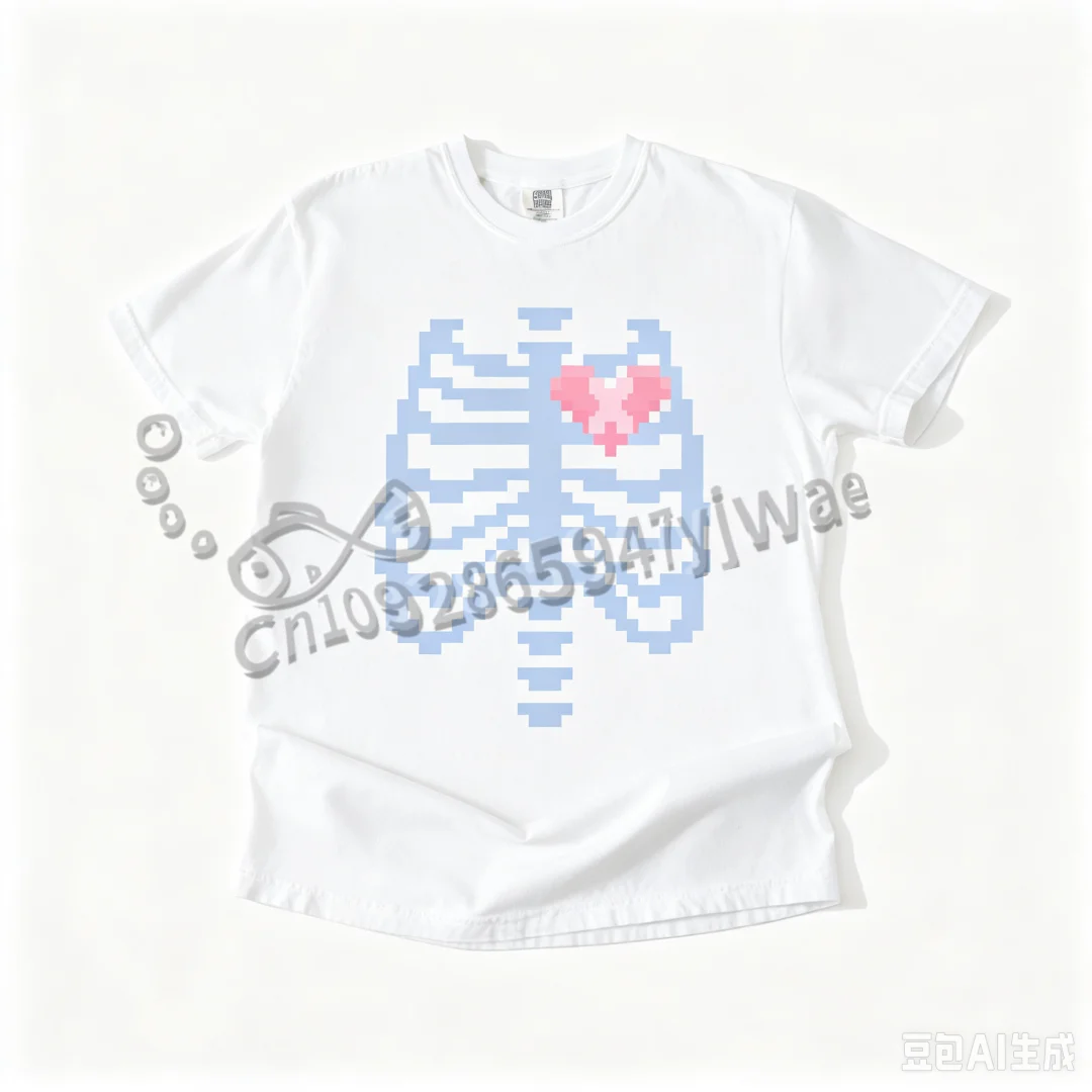 Rosa Rippen-Skelett-Fledermaus-Shirt Halloween Pastell-Gothic-Stil Hexen-Shirt Kleidung Yami Kawaii Streetwear T-Shirt Damen- und Herrenbekleidung – Detail 8