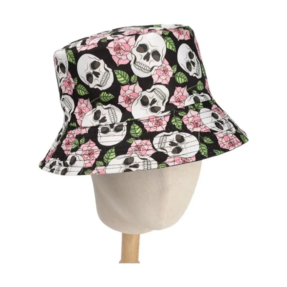 Modischer Bucket Hat mit Totenkopf-Graffiti-Print, faltbar, atmungsaktiv, Unisex-Sonnenhut, UV-Schutz, leichter Freizeithut für den Urlaub