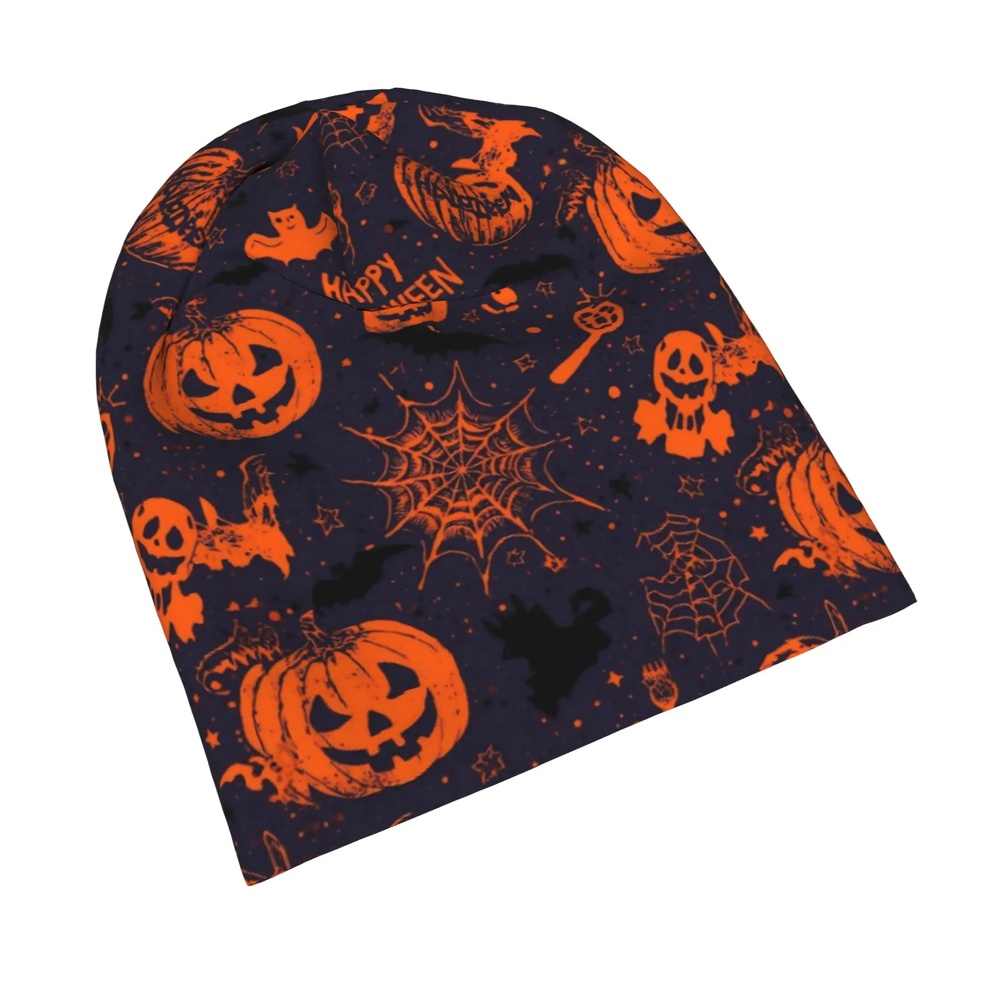 Halloween Ghost Pumpkin Spooky Trick Or Treat Witch Beanie Cap for Men Women Streetwear  Cooling Skull Cap Sweat Wicking
