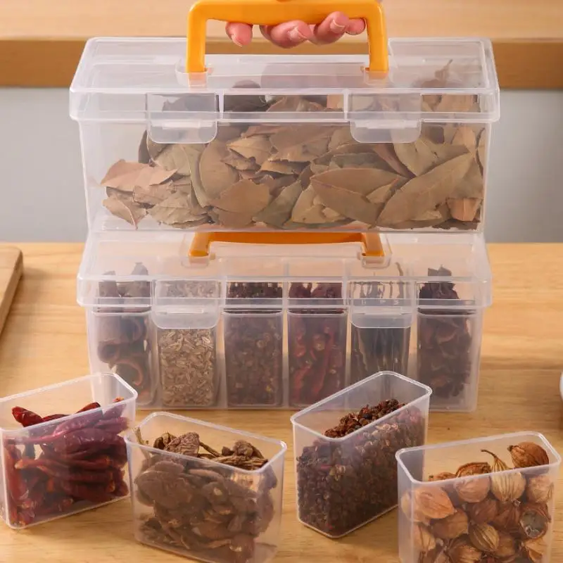 7-teiliges Werkzeug-Organizer-Set, transparente Aufbewahrungsbox mit Trennwänden, tragbarer Koffer für Gewürze, Perlen, kleine Hardware-Zubehörteile – Detail 6