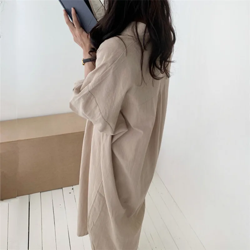 HKSH صيف جديد إمرأة الكورية أنيق المد شيك شارع العليا عادية فضفاض بدوره إلى أسفل طوق واحدة الصدر قميص طويل فستان HK6166