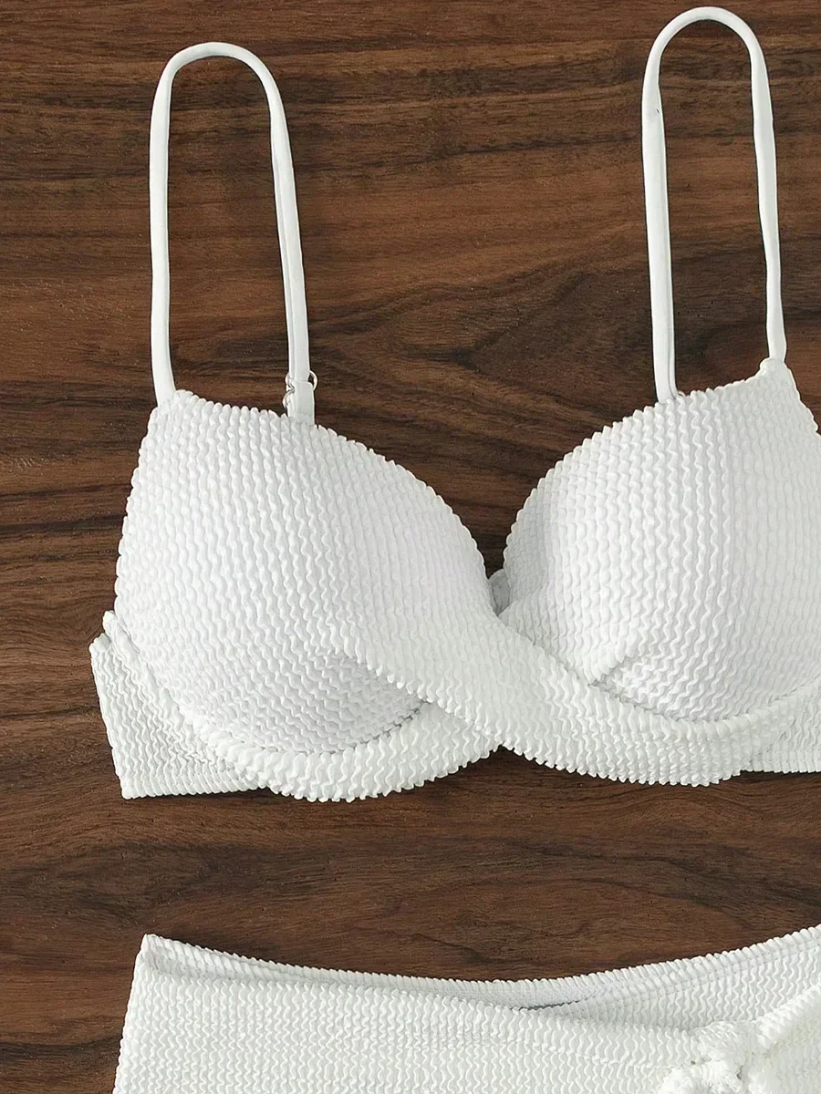 シワ加工ハイウエストビキニプッシュアップ水着女性用水着ツーピースビキニセットブラカップ付き水着