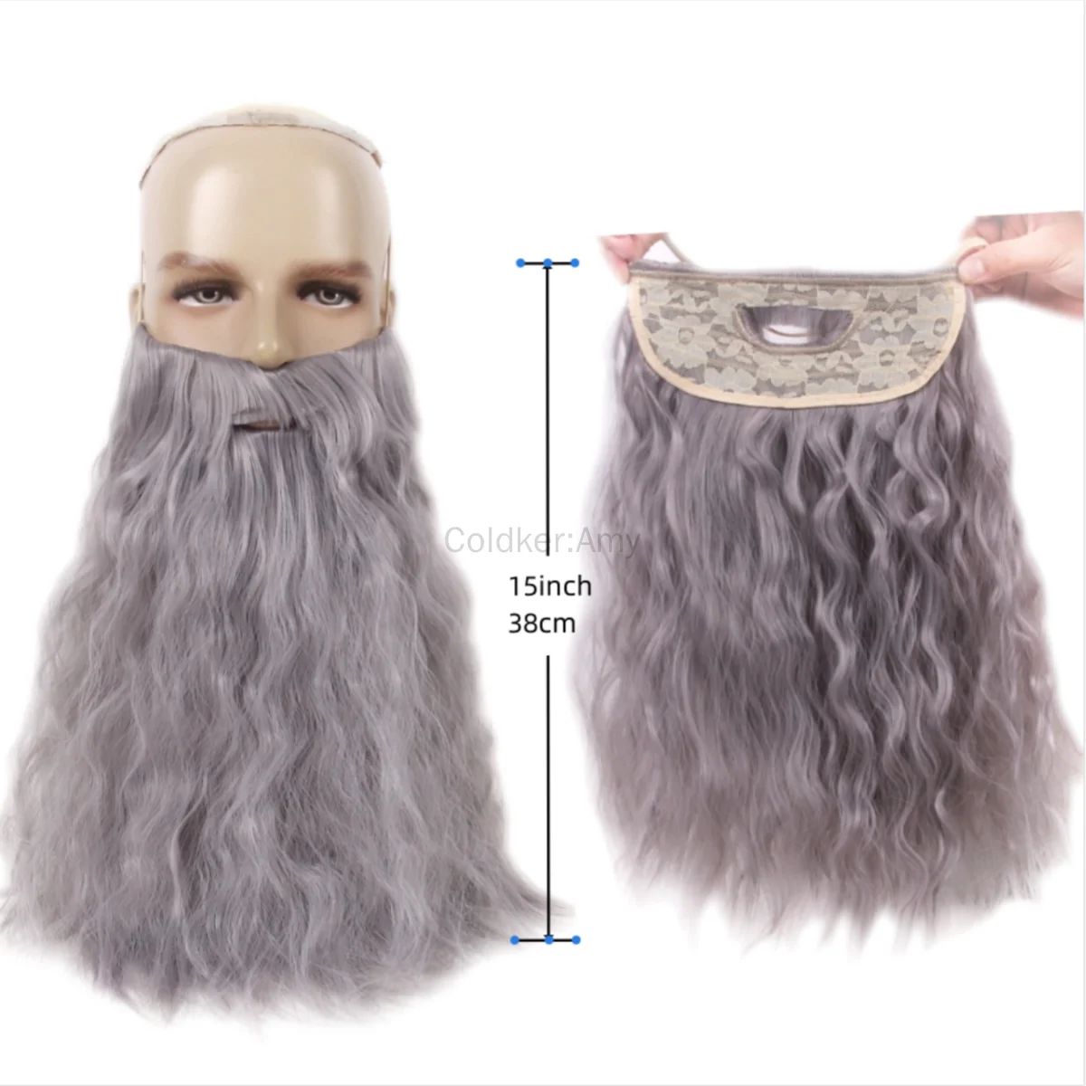 Peruca e barba de feiticeiro cinza para homens, fantasia de halloween, cosplay, festa, pai engraçado, acessório de fantasia para adultos, peruca de avó