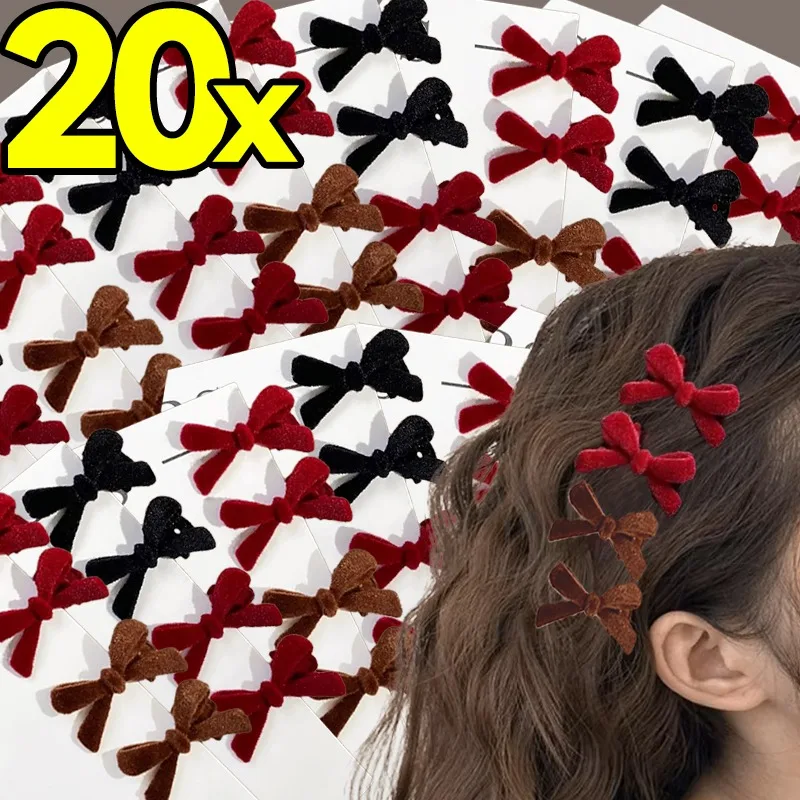 1/20Pcs Velvet Red Bowknot Hair Clips for Women Sweet Mini Duck Bill Clips Bangs Side Hairpins Girls Candy Velvet Party Headwear