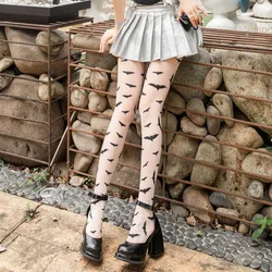 Bat Pattern Tights Women Punk Black White Socks Woman Thin Transparent Medias JK Internet Celebrity Y2K Stockings Women Lingerie