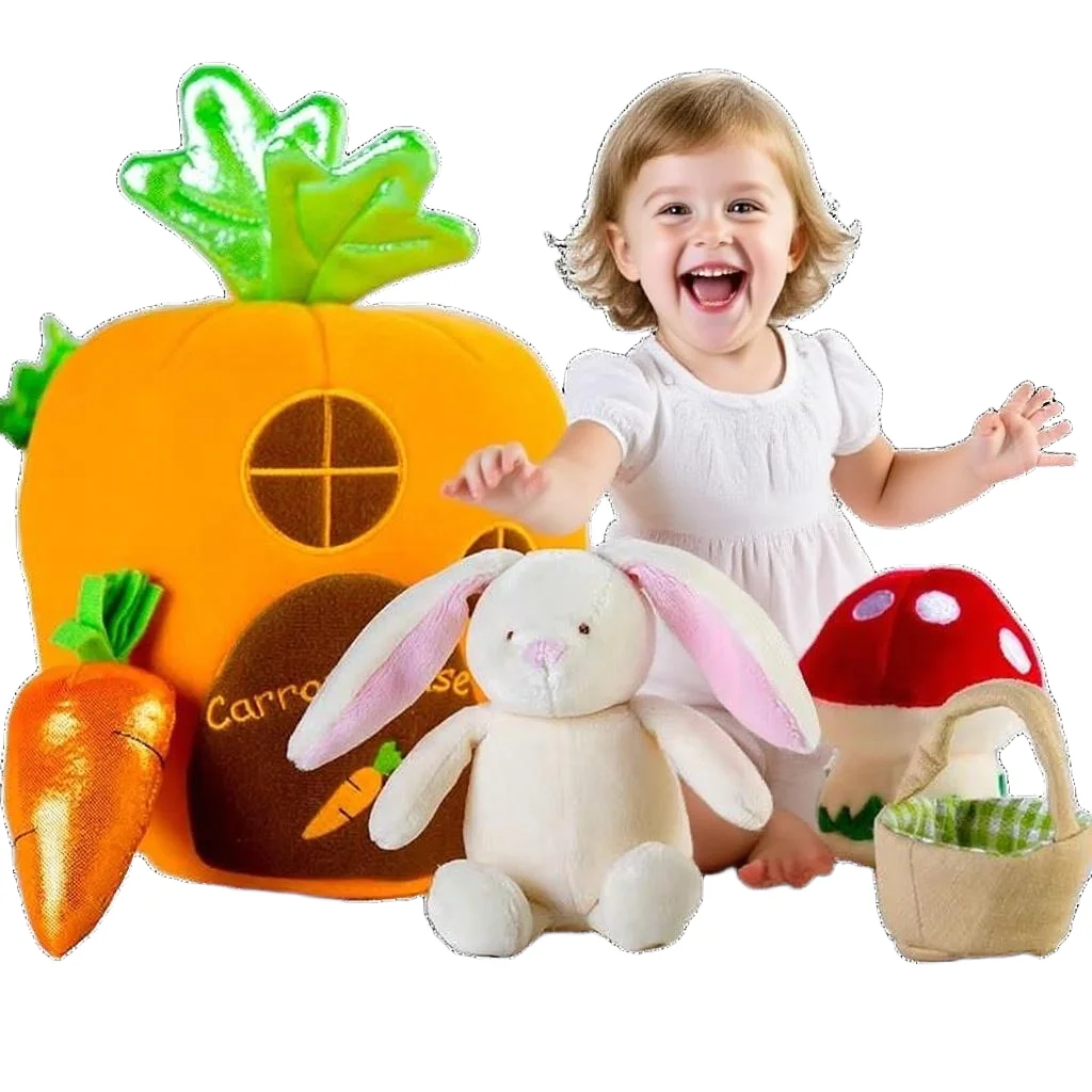 ของเล่นเด็กกระต่ายอีสเตอร์สำหรับเด็ก - ชุดของเล่นบ้านแครอทขนาด 7 นิ้วเพื่อการเรียนรู้และการศึกษาสำหรับเด็กหญิงและเด็กชาย
