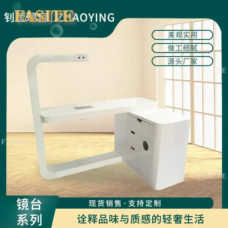 For LED Light Vacuum Manicure Table Curved Nail Dust Collector Workbench with Lamp Customizable Beauty Eyelash