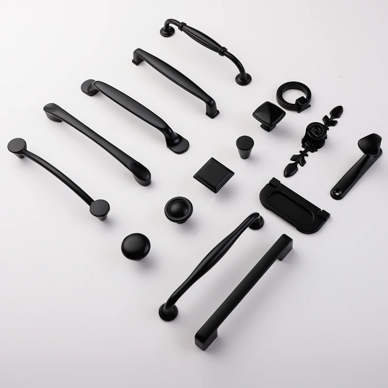 American Style Black Cabinet Handles Solid Aluminum Alloy Kitchen Cupboard Pull Drawer Knobs Furniture Handle Hardware