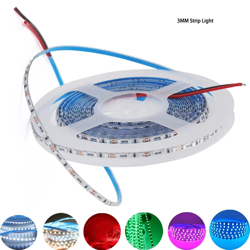 Lampu Strip LED 3MM Ultra tipis lampu Strip Model bangunan 12V 24V Strip LED fleksibel Linear halus