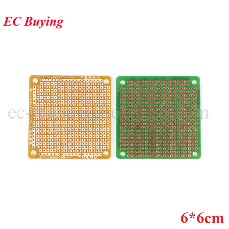 Placa de circuito Universal PCB de papel prototipo DIY, placa de baquelita sin soldadura, placa eléctrica de un solo lado, 6x6cm, 10 Uds.