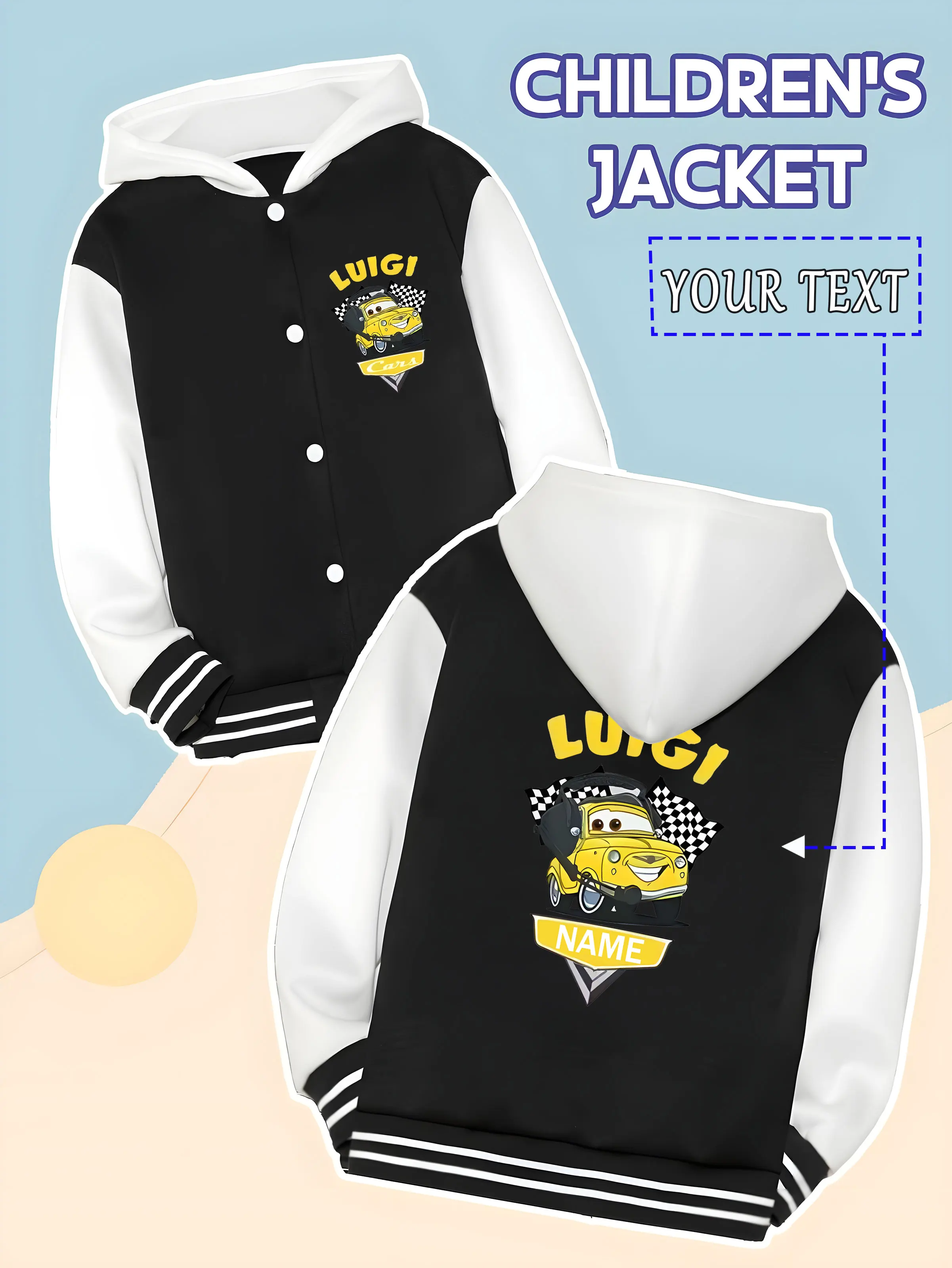 

MINISO Disney Cars Lucci Baseball Jacket for Kids - Lucci's adorable design doubles the fun, perfect for everyday wear and schoo