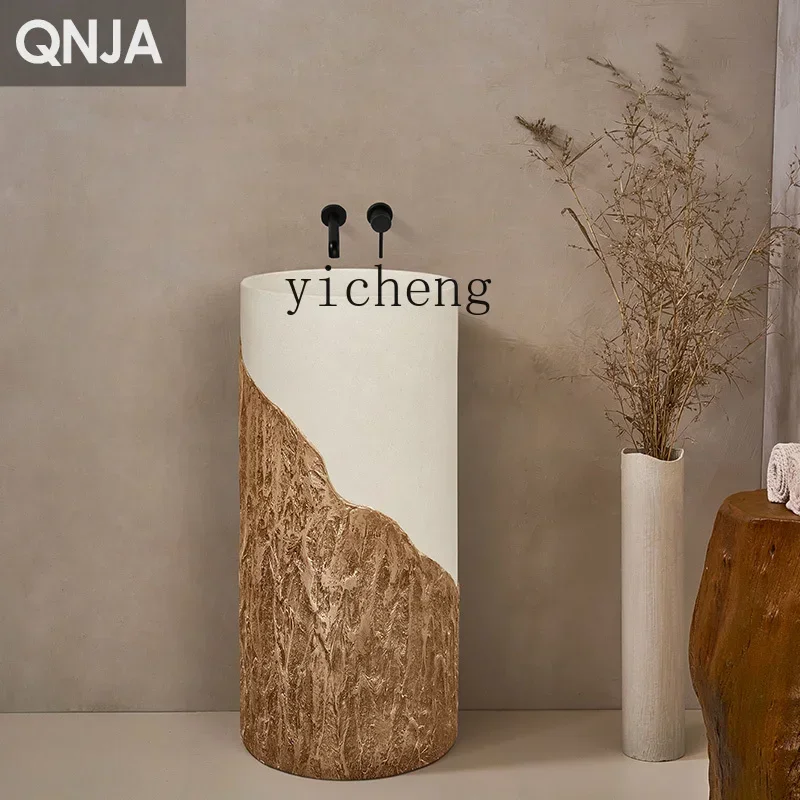

w8- Floor-Standing Bathroom Art Washbasin Rock Wood Grain Round Washstand