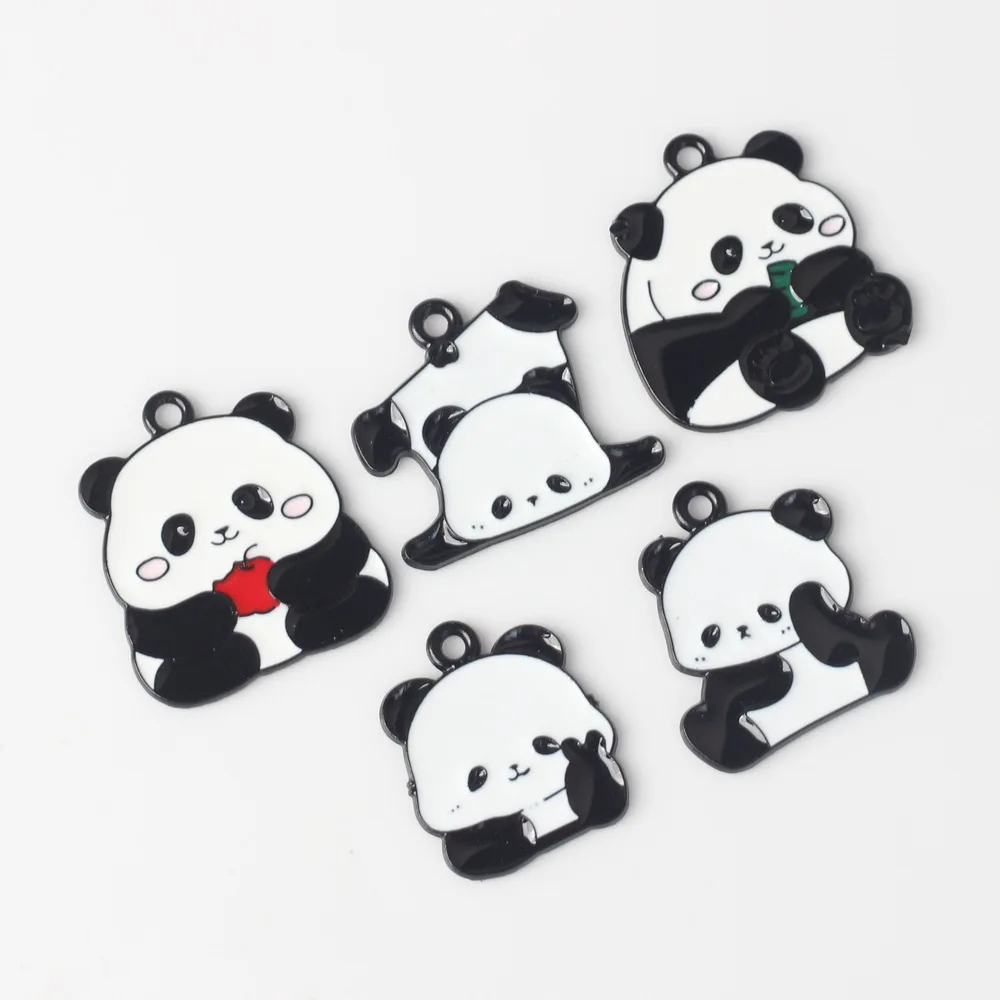 Simples Alloy Drip Oil Panda Pingente, DIY Pulseiras e Colares, Acessórios de Jóias, 10PCs por Pacote