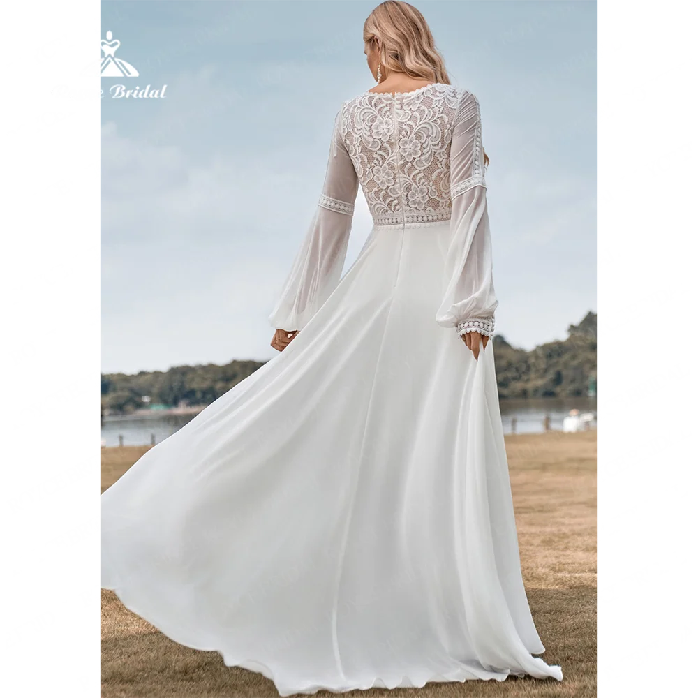 Roycebridal-vestido de noiva feminino com decote em V, vestido de chiffon com trem grande e grande, 2020