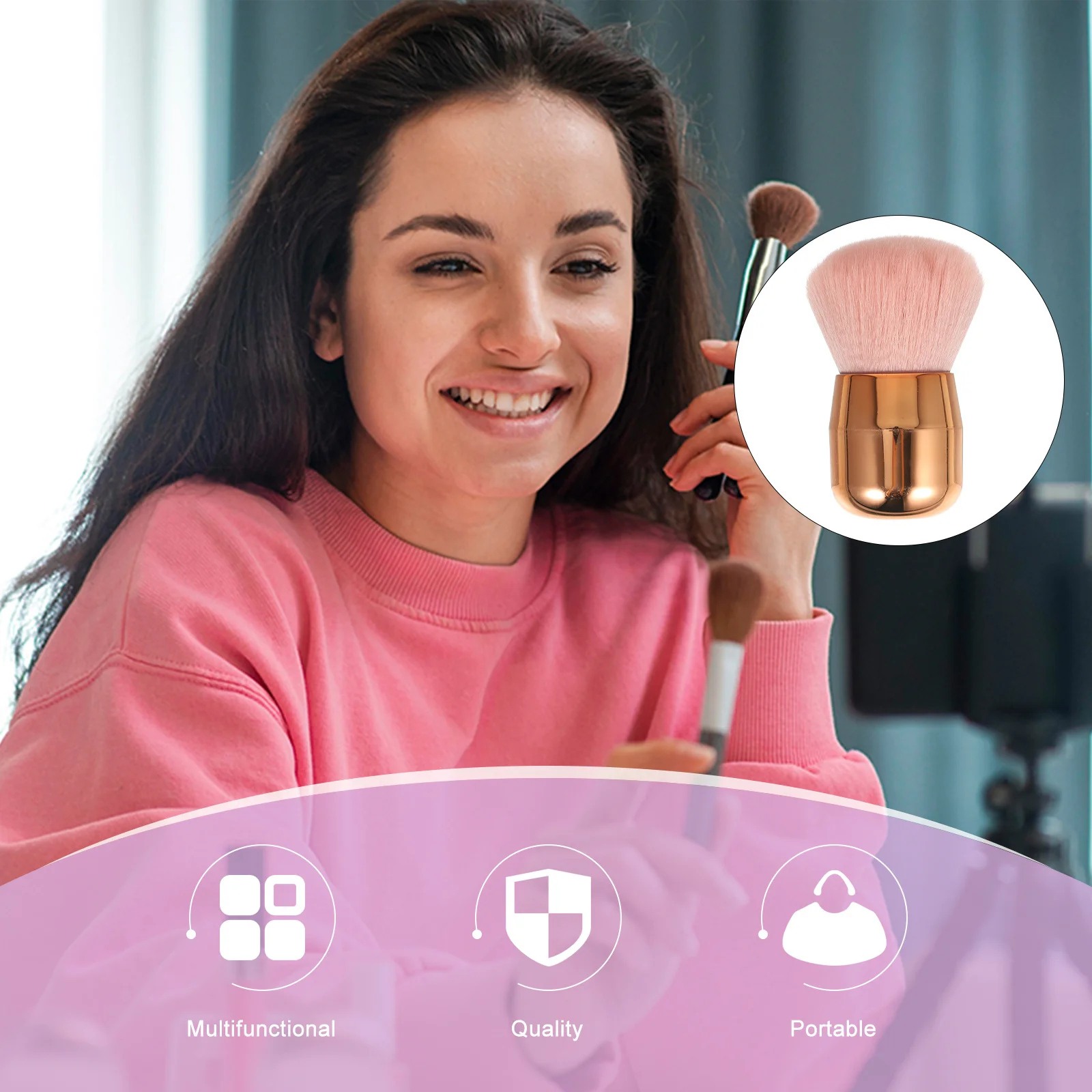 1 قطعة مجموعة فرشاة ماكياج رأس الفطر مقبض قصير شعيرات الألياف متعددة الاستخدام لمستحضرات التجميل اليومية والمهنية الطبيعية #2