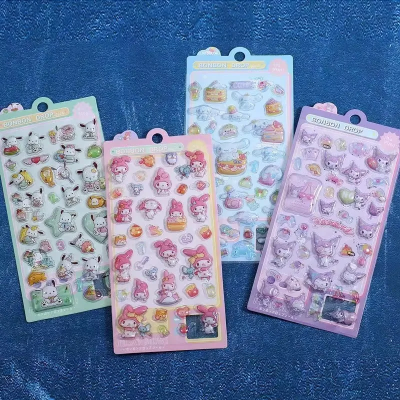 Sanrio Kuromi 3D Stickers Cute Cinnamoroll My Melody Cartoon Mobile Phone Decorations Transparent Jelly Stickers Gift for Girls