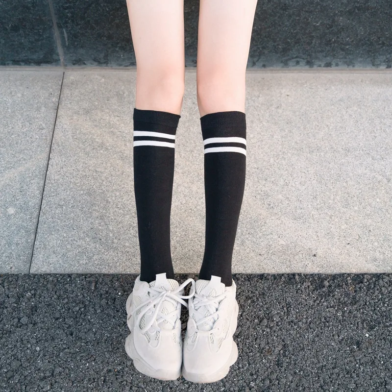 Long Knee High Socks Stockings Women Solid Colors Striped Casual Sports Warm Breathable Calf Socks Korean Fashion Japanese Style