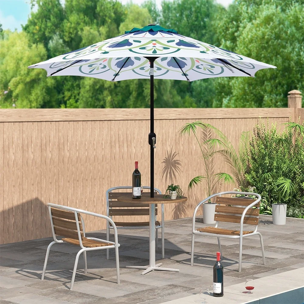 

9ft Multicolor Crank Patio Umbrella Fade Resistant Polyester Canopy Adjustable Tilt Ventilated Outdoor Market Shade 2-4 People