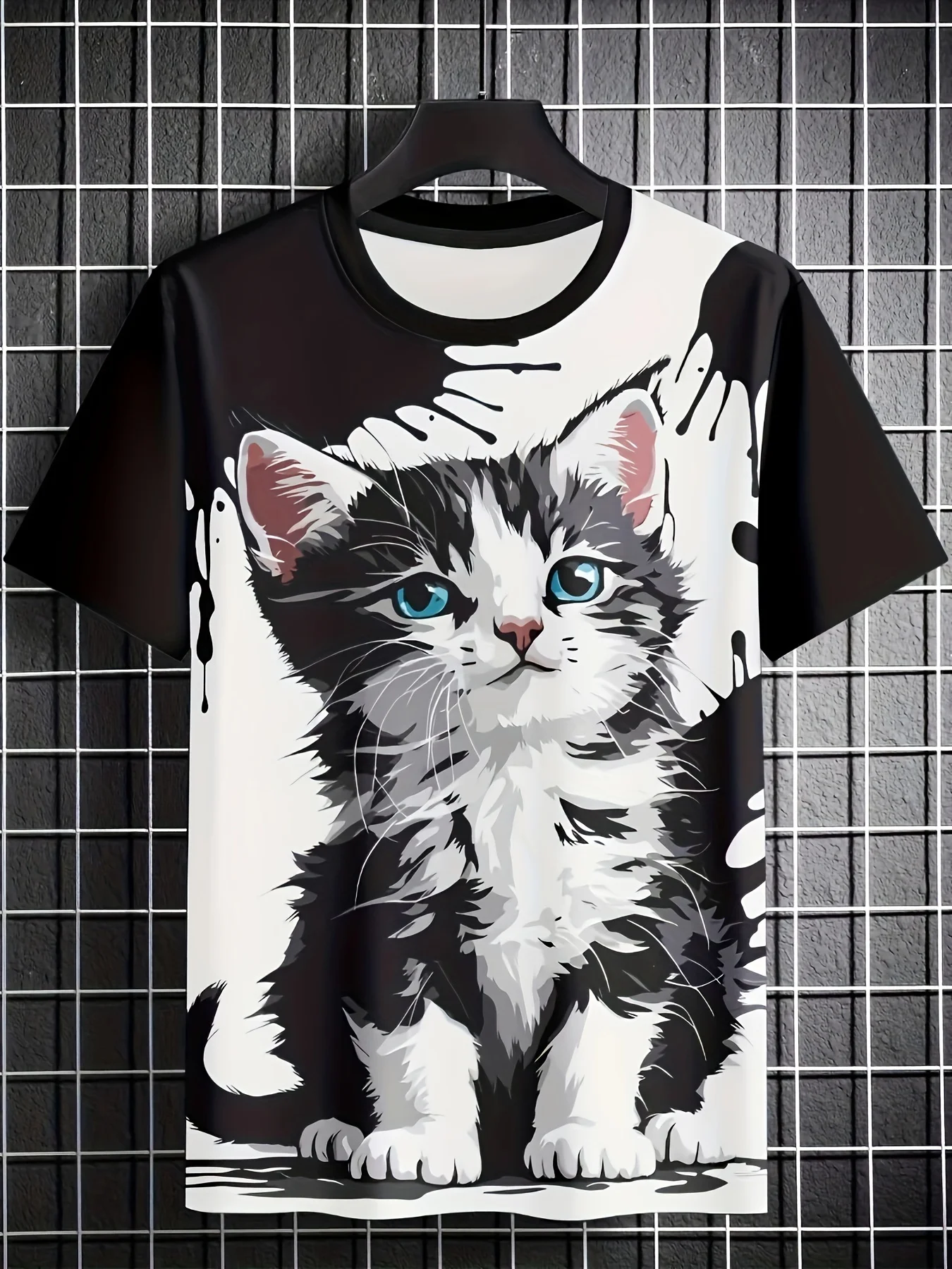 Cartoon Animal Men's T-Shirt Cute Cat Pattern Printed Tees Casual Loose Short Sleeve T-shirts Oversized Men Clothing Tops Summer