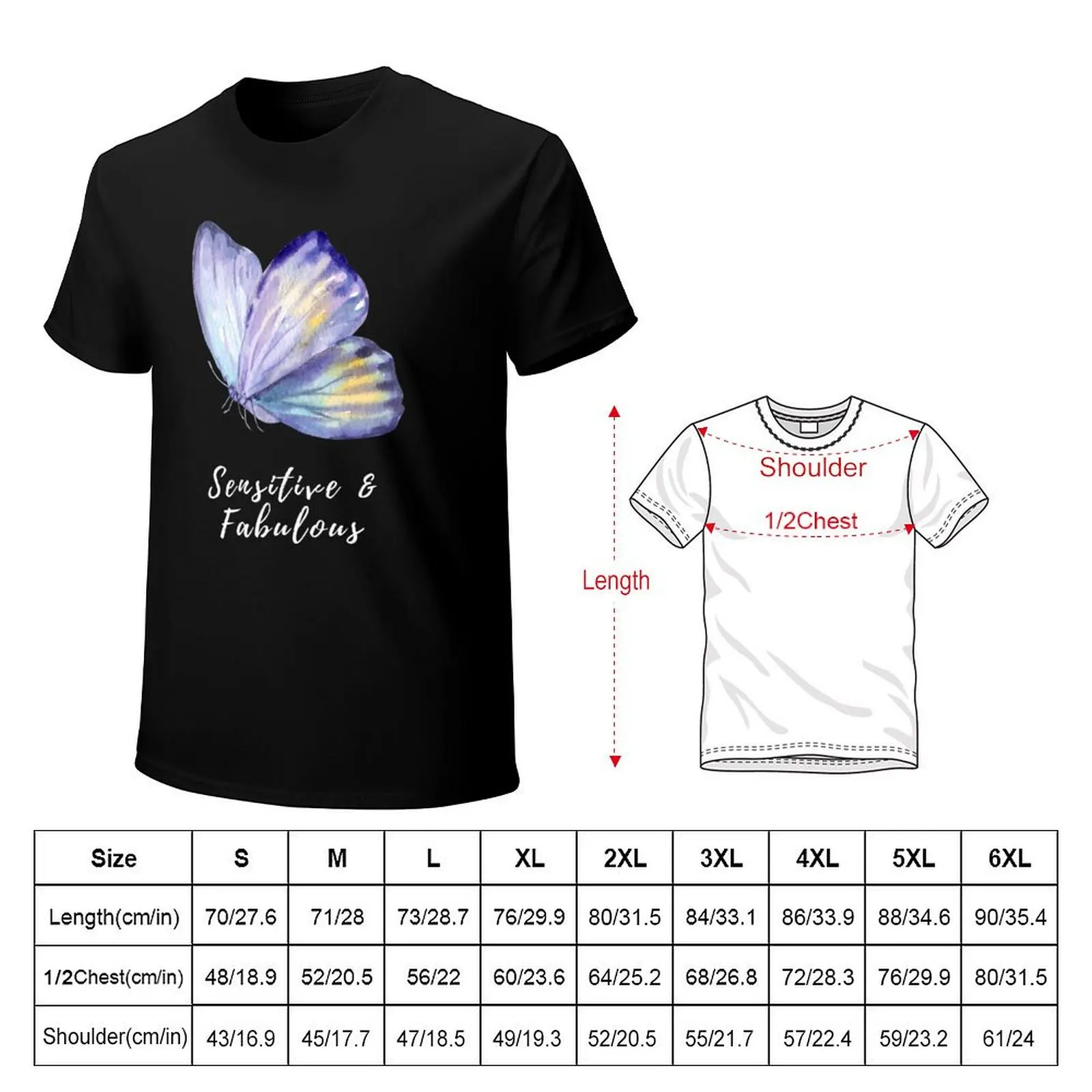 Sensitive and Fabulous Blue Butterfly T-Shirt Everyday Wear Basic Short Sleeve Top
