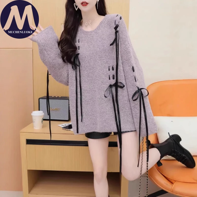 Sweater for Woman Autumn Winter Lazy Style Tassel O Neck Knitted Thicken Sweater Korean Fashion Casual Loose Keep Warm Pullovers
