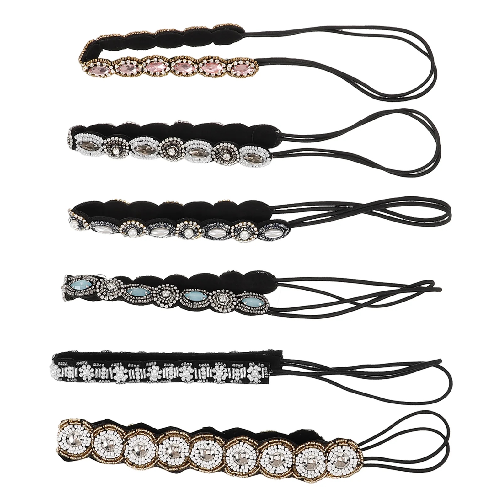 

6Pcs Rhinestone Hair Accessories Woman Headband Beads Pearl Elastic Durable DIY Hairstyle Thin Thick Hair Occasions