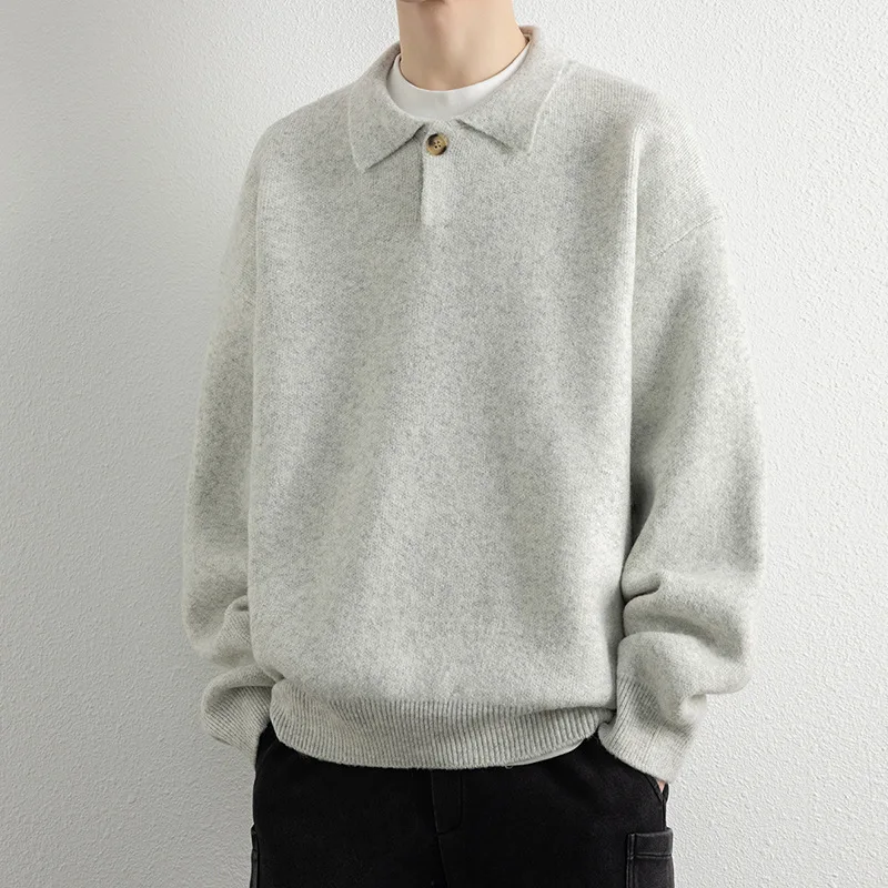 

2025 New Men Turn Down Collar Polo Collar Pullover Sweater Loose Versatile Trendy Top Autumn Knit Outerwear