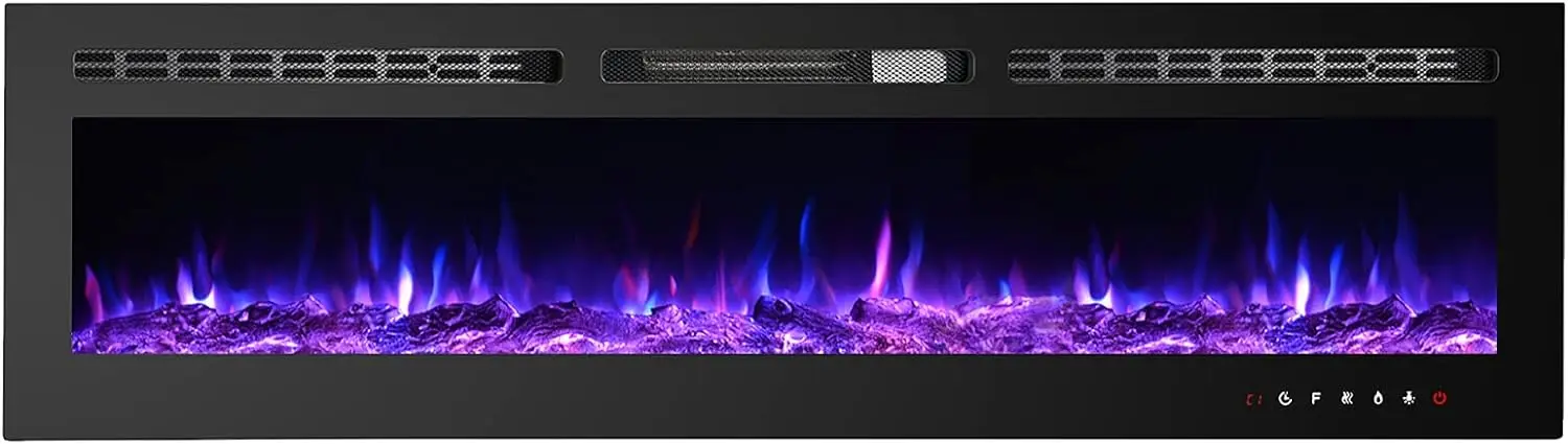 Fireplaces-60 Inch-Recessed and Wall Mounted Fireplace- Insert Heater LED Fire