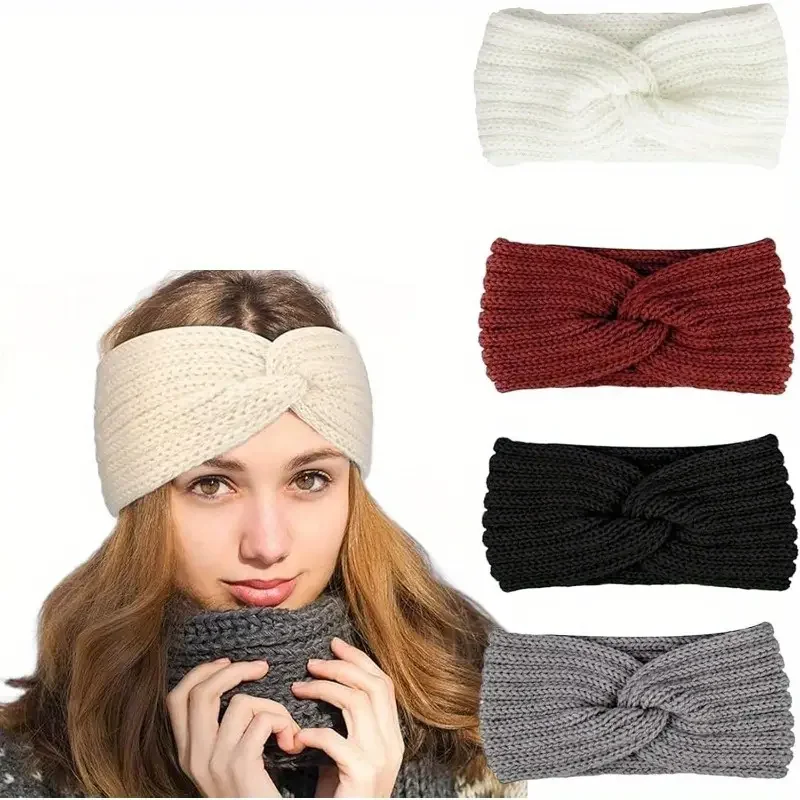 

New Women's Twisted Knitted Headband Solid Color Winter Girls Elastic Hairbands Hand Made Headwear Bandana Hair Accessories