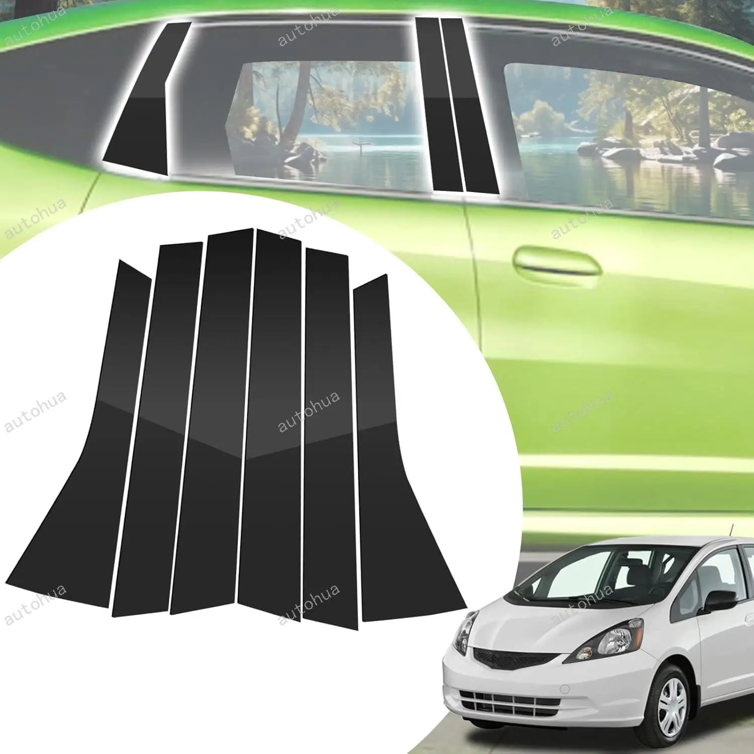 

Door Pillar Post Trim for Honda Fit 2008-2013 Side Door Pillar Anti Scratch Glossy PC Stickers Cover Moldings 6-pcs
