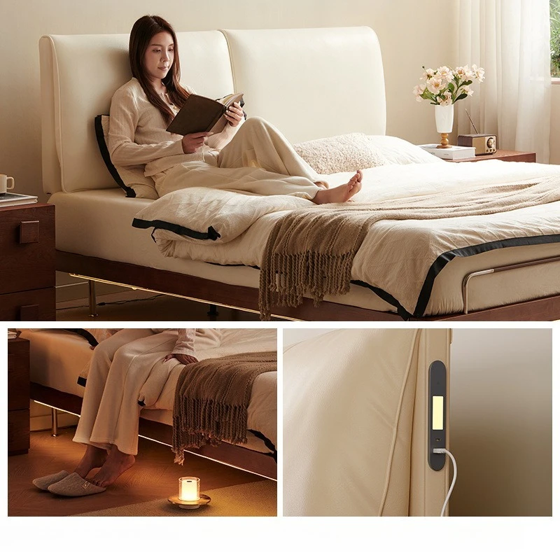 Ultra-thin bedside elephant ear soft bag solid wood bed master bedroom double 1.8m medieval leather bed