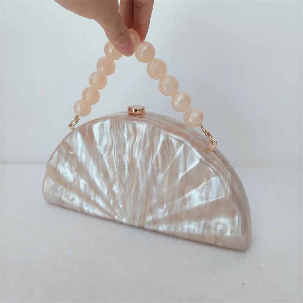 نصف غرفة اليدوية الاكريليك حقائب كتف مساء حفلة مخلب حقيبة يد فاخرة ذات علامة تجارية قطاع نصف دائرة الزفاف Crossbody المحفظة #6