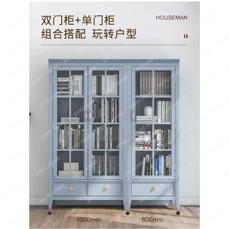 XX  Door Bookcase, Dustproof Solid Wood Bookcase, Living Room Floor-to-ceiling High Cabinet, Display  Light Luxury Bookcas
