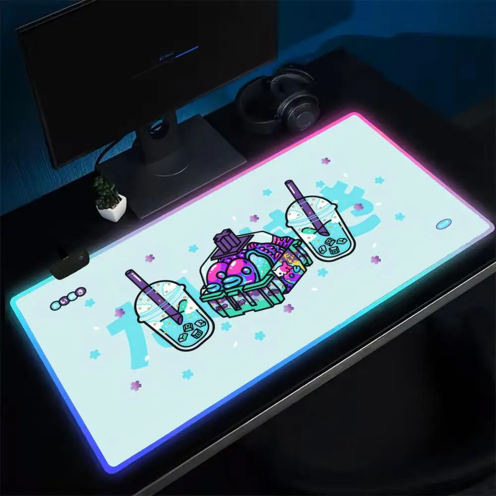 

Game Taiyaki Boba Mouse Pad Anime Gaming Mouse Pad LED Table Pads Backlit Rubber Desktop XXL RGB Desk Mats