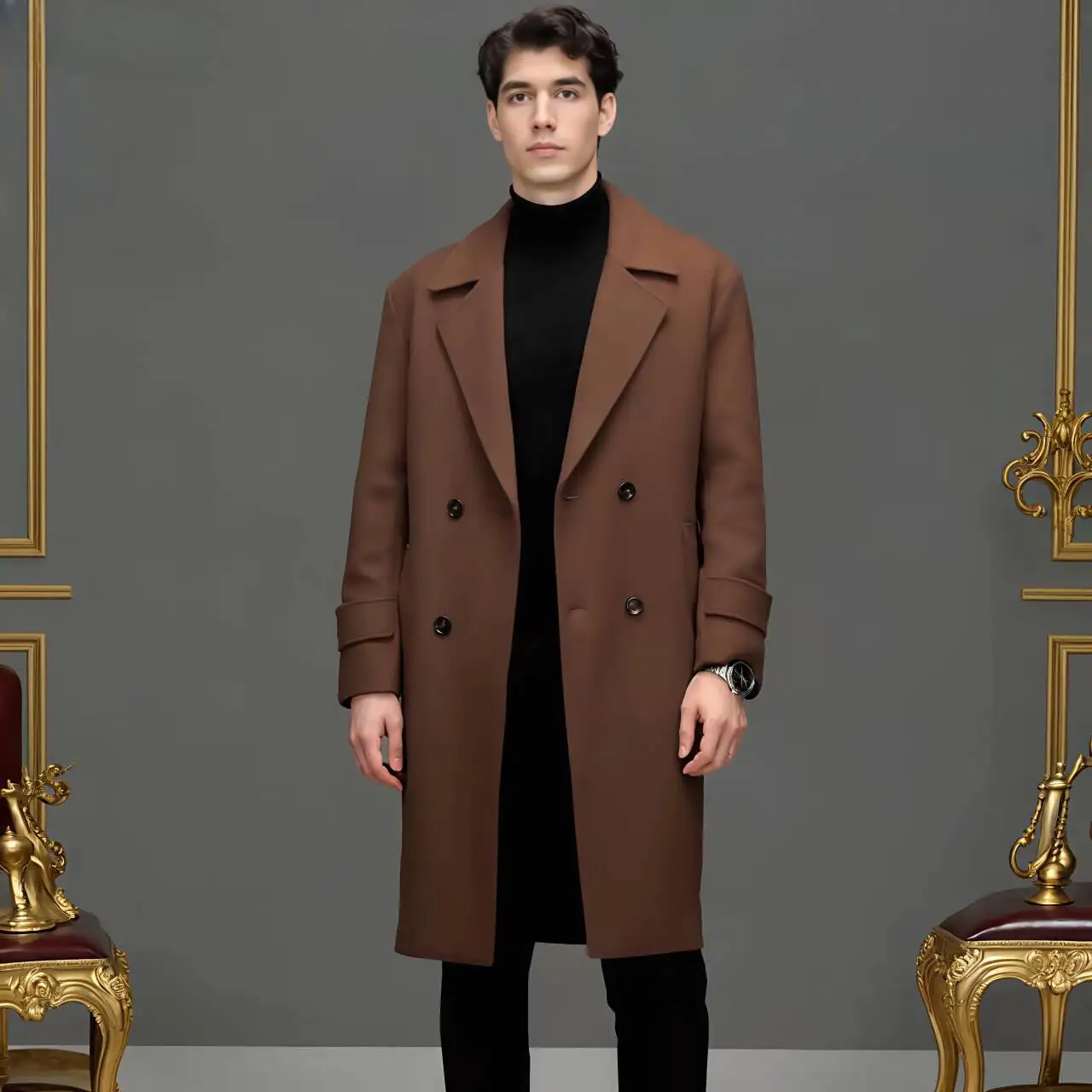 

Effortless Men's Double Breasted Wool Overcoats Winter Warm Quilted Cashmere Coats Back Silt Design Attie Timeless Garment 2025