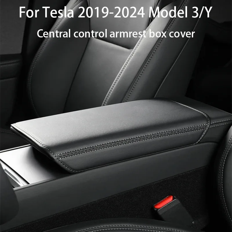 Leather Armrest Box Protective ABS Cover For Tesla Model Y Juniper 2025 2026 2027 Model 3 2017-2023 Highland 2024 Arm Rest Lid