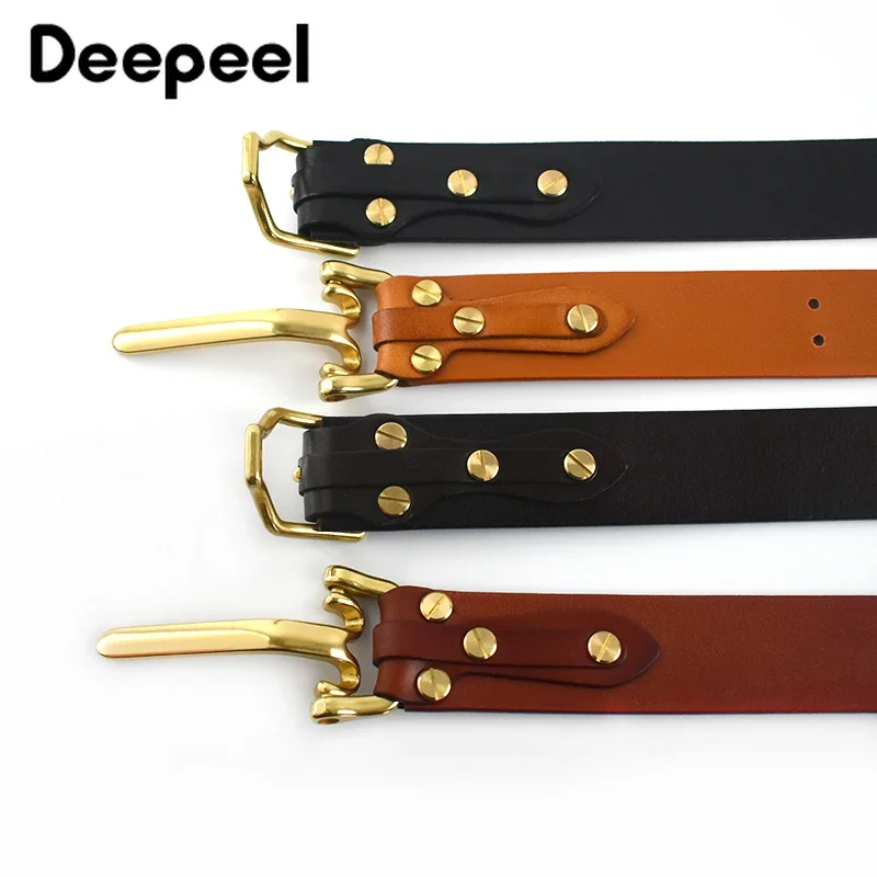 1Pc Deepeel 3.8*110-125cm Men\'s First Layer Cowskin Belt DIY Handmade Genuine Leather Knight Belts Brass Pin Buckle Waistband