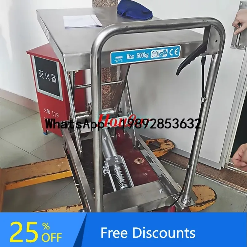 B1 Stainless Steel Platform Truck Full 304 SUS Rustproof Hydraulic Manual Lifting Platform Truck