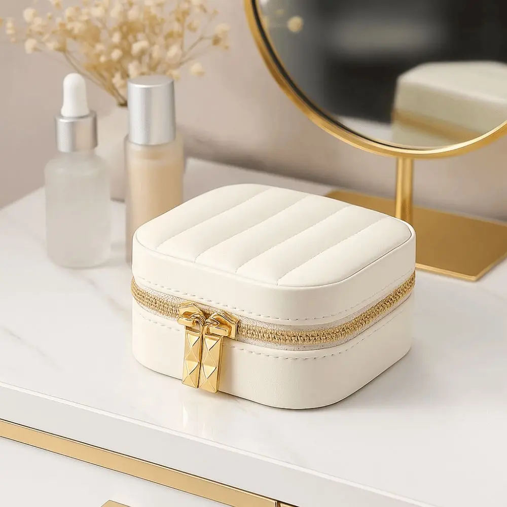 

Fashion Solid Color Mirror Jewelry Box Detachable Lightweight Jewelry Storage Case Large Capacity Necklace Storage Box Vacation