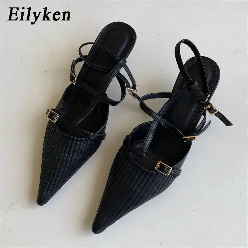 Eilyken Street Style Pointed Toe Women Pumps Sandals Fashion Buckle Strap Casual Party Low Heels Female Shoes