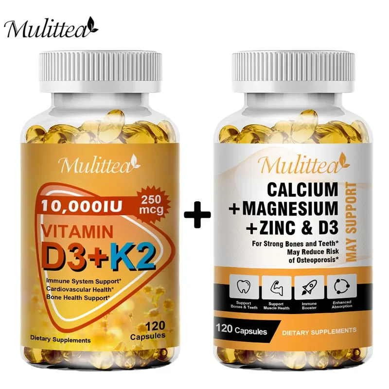 Mulittea Hot Sale Calcium and Magnesium & D3K2 Capusles Support Bone and Muscle Health Replenish Joints Stress & Anxiety Relief