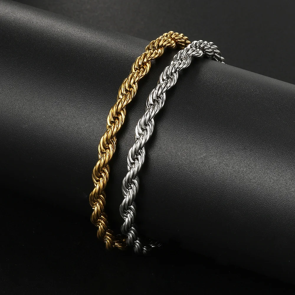 Punk Hip Hop Rope Chain Bracelets For Men Stainless Steel Silver Color Minimalist Twisted Hand Accessories Women Jewelry KAH016 image 3
