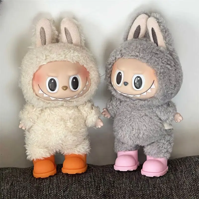 17 سنتيمتر Labubu V1 V2 موضة اللون أحذية المطر معطف واق من المطر 10 سنتيمتر القطن دمية لطيف الأحذية دمية تغيير الملحقات