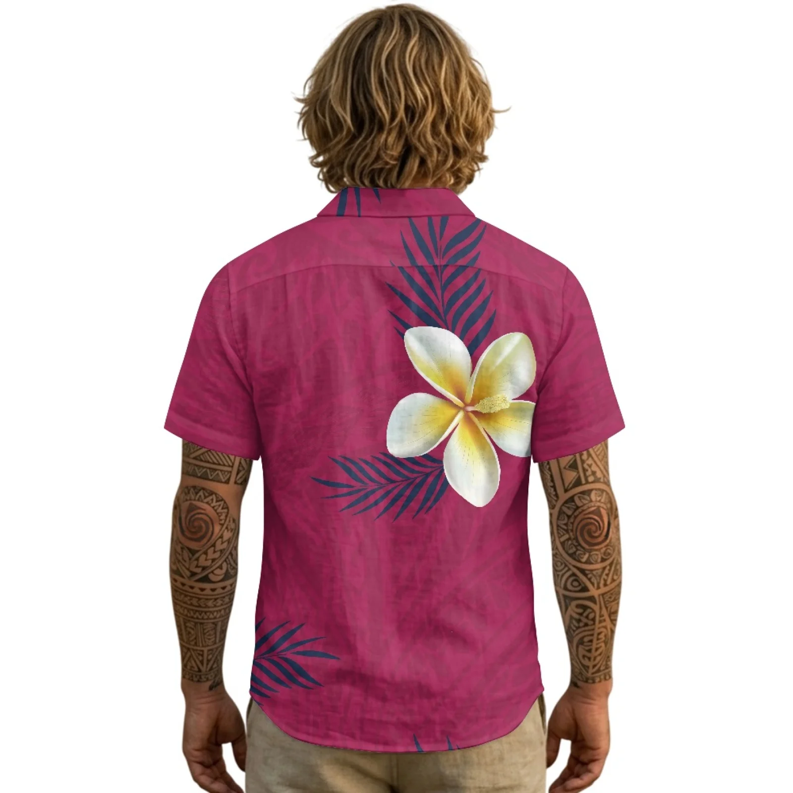 PENSTROLL Flowers Pattern Single Breasted Mens Hawaiian Shirt for Male Linen Style Short sleeved Shirt Top Hawaiian Shirts