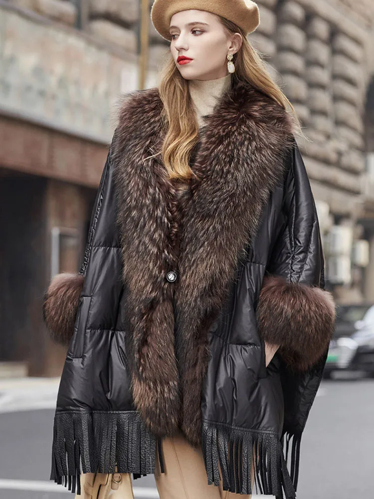 Big Natural Raccoon Fur Collar 2023 Winter Duck Down Jacket Women Feather Puffer Coat Female Loose Luxury Real Fur Parka